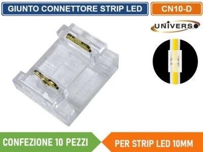 10 PEZZI CONNETTORE TRASPARENTE LINEARE PER STRIP LED MONOCOLORE 2PIN 10MM - Immagine 1 di 3