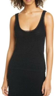 $225 NUEVO CON ETIQUETAS VINCE Cuello Redondo Sin Mangas Crochet Azul Marino Camiseta sin Mangas Talla M Foto 1 de 4