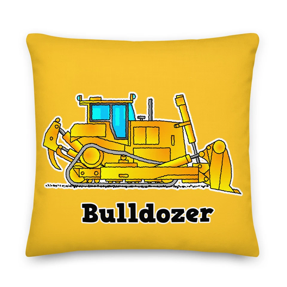Bulldozer Pillow. Custom Yellow Digger Cushion. Personalized Construction P014 - Image 1 of 1