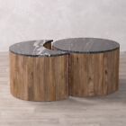 Wooden Coffee Table Set Of Two Marble Top Round Coffee Tables
