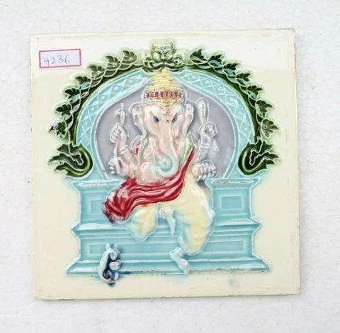 Vintage Old Ceramic Hindu Religious Lord Ganesh Tiles Wall Decor Japan  NH4236 Cover