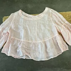 Blusa Camisa Kleen 100% Lino Rosa Pálido con Volantes Top Lagenlook M - Imagen 1 de 5