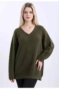 Maglione Trend kaki maglione a maglia maglione a maglia taglia unica elegante - Foto 1 di 5