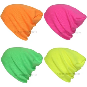 Men Women Plain Solid Beanie Cap Knit Ski Skull Hat Neon Color Winter Unisex NEW - Picture 1 of 5