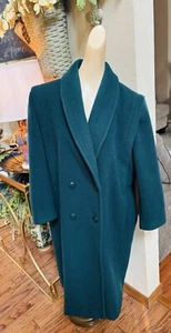 Vtg Forecaster of Boston Women Long Wool Double Breasted Trench Coat Sz 12 Green - Picture 1 of 11