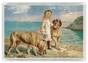MASTIFF DOGS & GIRL DOG ART PRINT NOVELTY FRIDGE MAGNET GREAT GIFT - Picture 1 of 1