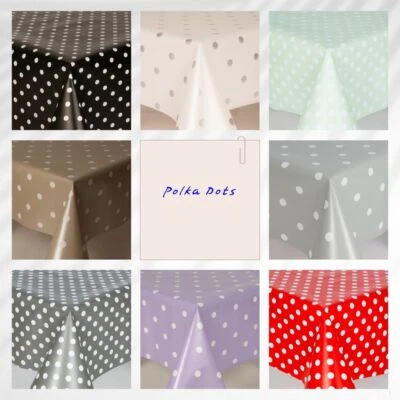 Plain Polka Dots White Pvc Wipe Clean Vinyl Table Cloth Indoor Outdoor Multi - Image 1 of 3