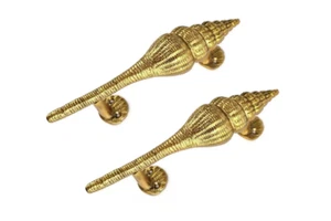 2  small 8" Shell Shape Curvy seaside Brass aged Door Pull Handle Grab 20cm - Picture 1 of 12