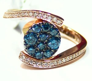 1.13CT 14K Gold Natural Cut White Blue Diamond Vintage Flip Engagement Ring Halo - Picture 1 of 8