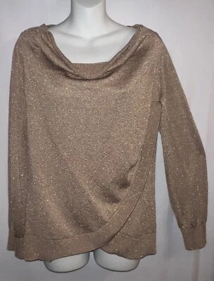 INC INTERNATIONAL CONCEPTS SUÉTER CRUZADO CUELLO CAPUCHA DRAPEADO METÁLICO DORADO XL Foto 1 de 4