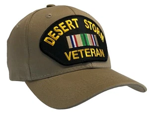 Sombrero Veterano Tormenta del Desierto Caqui y Gorra de Bola Negra Cinta de Servicio del Suroeste de Asia - Imagen 1 de 3