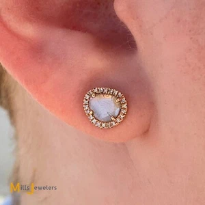 14K Rose Gold 0.35ctw Diamond Slice and Round Brilliant Diamond Stud Earrings - Picture 1 of 9