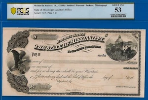 1850 18 $ Auditor's Warrant Jackson, Mississippi PCGS ca. - UNC 53 - Bild 1 von 2