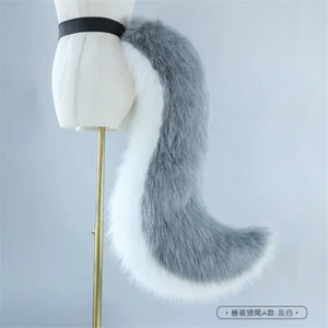 Silberner Fursuit Wolfsschwanz großer Plüschtierschwanz Halloween Cosplay Requisiten 35 Zoll - Bild 1 von 8