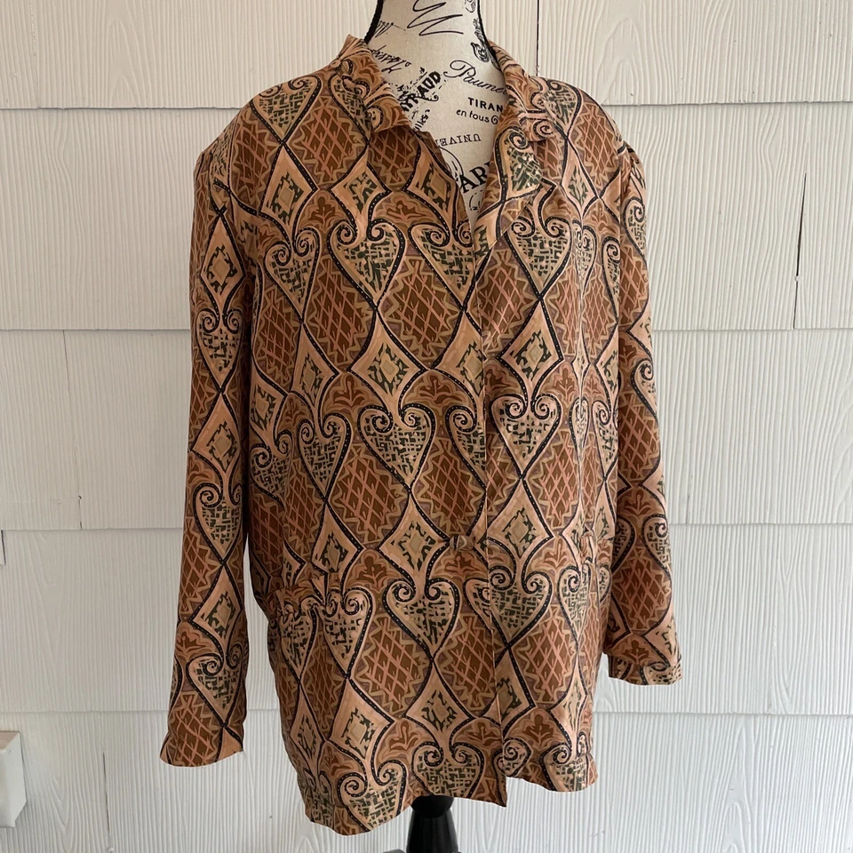 Blazer vintage Bogari 100 % seda un botón abstracto multicolor para mujer S (C4) Foto 1 de 4