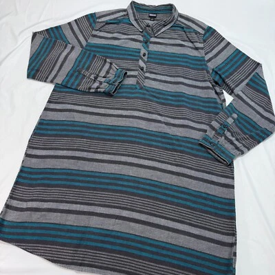 Patagonia Flannel Dress Womens Large Heywood Pinyon Gray Green Striped Pockets - Image 1 of 4
