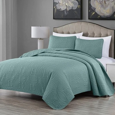 Chezmoi Collection Austin 3-Piece Oversized Bedspread Coverlet Set King, Spa ... - Image 1 of 4