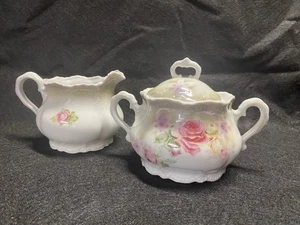 Antique German Porcelain Creamer And Sugar Bowl With Lid - Picture 1 of 5