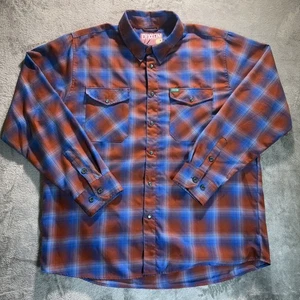 Dixxon Flannel Shirt Mens 2XL Orange Blue Plaid Button Snap Kaihalulu Bay XXL - Picture 1 of 9