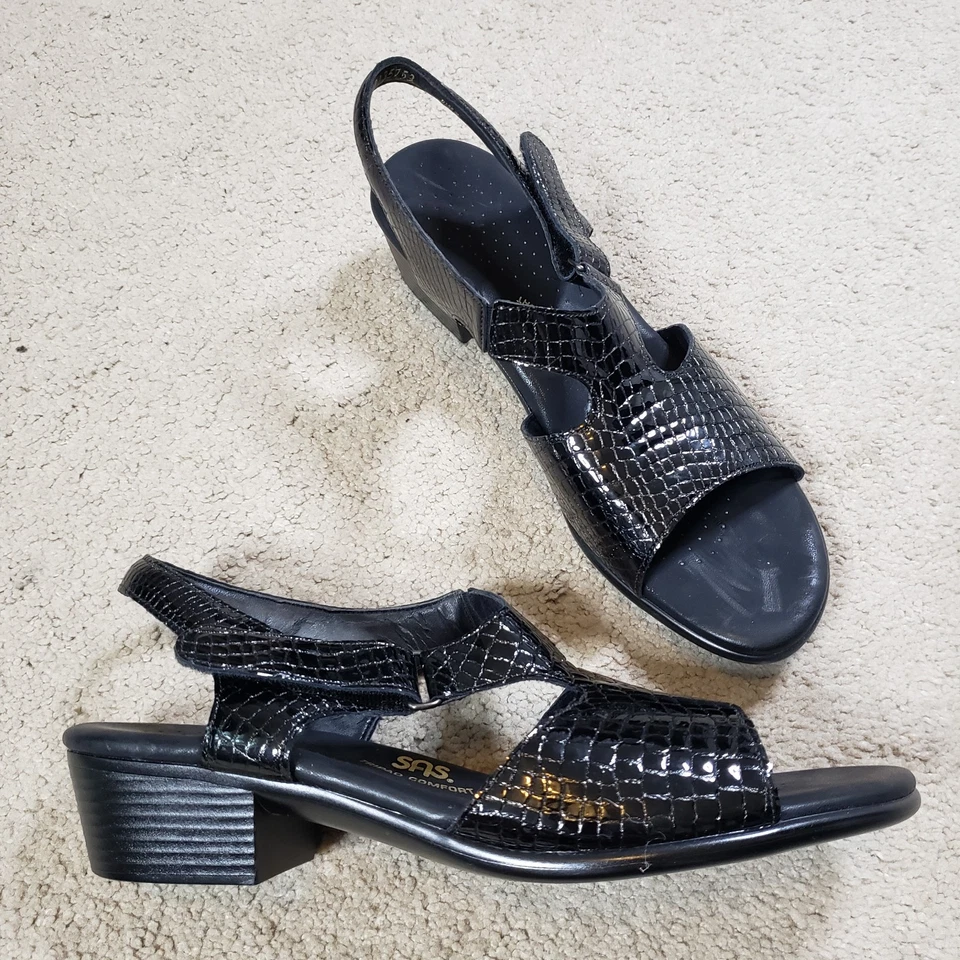 SAS Women’s Tripad Comfort Suntimer Black Sandals Size 12 Heel Strap Patent Croc - Image 1 of 4
