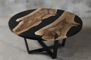 Round Epoxy Table, Black Resin River Table, Kitchen Table, Custom Dining Table - Picture 1 of 10
