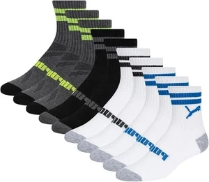 Puma Boys Low Crew Socks, 8 pairs | Kids Size 9-3.5 | MultiColor - Picture 1 of 1