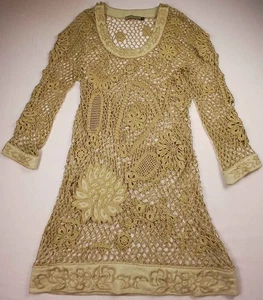 Abito maglione cardigan all'uncinetto morbido ecrù Peruvian Connection taglia small - Foto 1 di 6