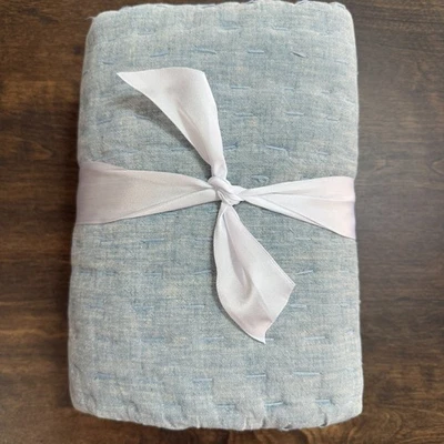 FALSA ACOLCHADA ARTESANAL ALGODÓN/LINO GRANERO PICK STITCH, EURO ~ CHAMBRAY Foto 1 de 4