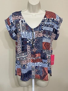 Tovia Women’s Multicolor Short Cap Sleeve V-Neck Lightweight Comfort T-Shirt s S - Picture 1 of 9