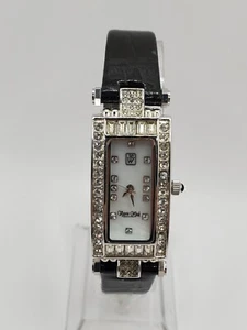 Victoria Wieck Ladies Fashion Gem Quartz Watch 18mm Rectangle Silver Black Band - Picture 1 of 8