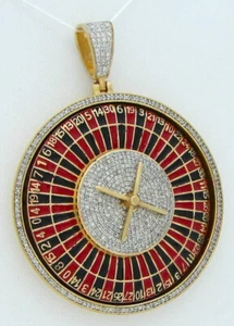 DIAMOND ROULETTE WHEEL PENDANT SPINNING ENAMELED ROULETTE NATURAL DIAMONDS - Picture 1 of 4