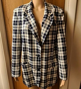 Adorable Vtg 90's Navy & Off White Checked Spring/Summer Boyfriend OS Blazer 4/6 - Picture 1 of 10