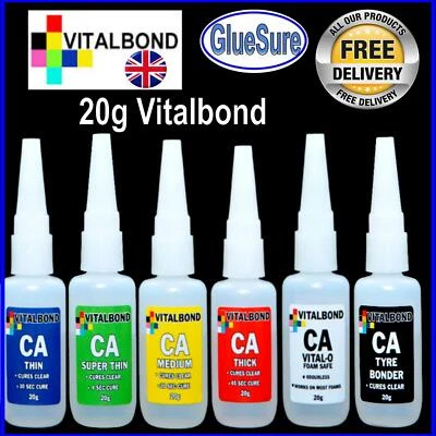20g Vitalbond Super Glue model cars plastics,metal,balsa wood,leather,No mixing
