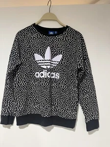 Adidas Girls Sweatshirt Logo Pullover Black White Heart Print Girls Size L 13-14 - Picture 1 of 5