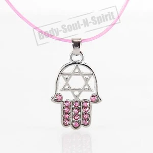 Collier AMULETTE HAMSA ROSE ÉTOILE DE DAVID Bijoux Porte-Bonheur Kabbale - Imagen 1 de 1