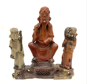 CHINE XIXEME - GROUPE DE STATUES EN STEATITE POLYCHROME - DIVINITÉS - Bild 1 von 5