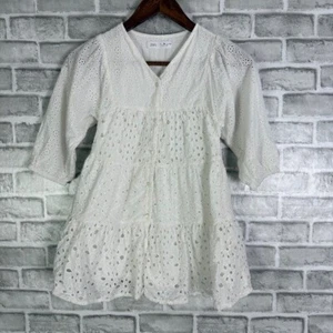 Zara Girls Crochet Eyelet Button Up Blouse Top Lined Pure White Size 6 - Picture 1 of 8