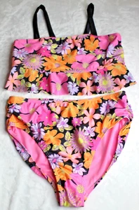 Wonder Nation Girls Floral Print Ruffle Tankini 2 Piece Swimsuit Size L Plus - Picture 1 of 5