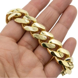 Real 10k Yellow Gold 17mm Miami Cuban Royal Link Plain Box Clasp Bracelet 9"long - Picture 1 of 8