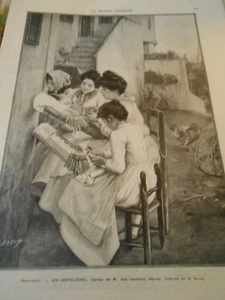 Gravure 1902 - Les dentelières d'après tableau de José Lauréano Barrau - Picture 1 of 1