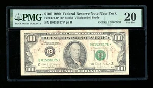 DBR 1990 $100 FRN STAR New York Fr. 2173-B* PMG VF-20 Serial B01528175* - Picture 1 of 2