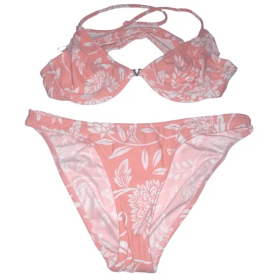 Bikini Venus naranja pálido y blanco floral con aros - talla 6 parte inferior - copa C top Foto 1 de 4