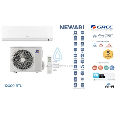 CLIMATIZZATORE MONOSPLIT GREE NEW ARI 12000 BTU A++ A+ R32 INVERTER WIFI INCLUSO