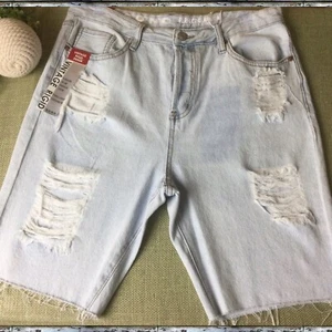 Distressed High Rise Bermuda Denim Shorts Jr Size 13 Light Wash Button Fly SONG - Picture 1 of 8