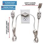 Twin Extension Cord Power Strip - 12 Foot Cord - 6 feet on Each Side - Flat 