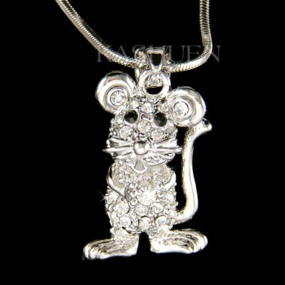 Mouse Gerbillo Cincillà IN Swarovski Cristallo Roditore Ratto Criceto Collana - Immagine 1 di 2