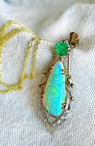 14k Mintabie Australian Full body Fire Crystal Opal Pendant And Chain - Picture 1 of 10