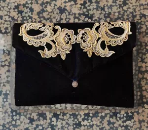 Jessica McClintock Black Velvet Clutch Purse Vintage RARE Rep Gift Never Used - Picture 1 of 11