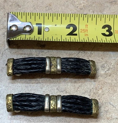 Par de pasadores pinza de pelo de cuero trenzado vintage años 60 o 70 Foto 1 de 4