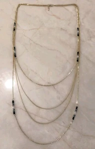 Necklace Women Gold Long Chain Beads Black Sparkle Fashionable - Picture 1 of 23